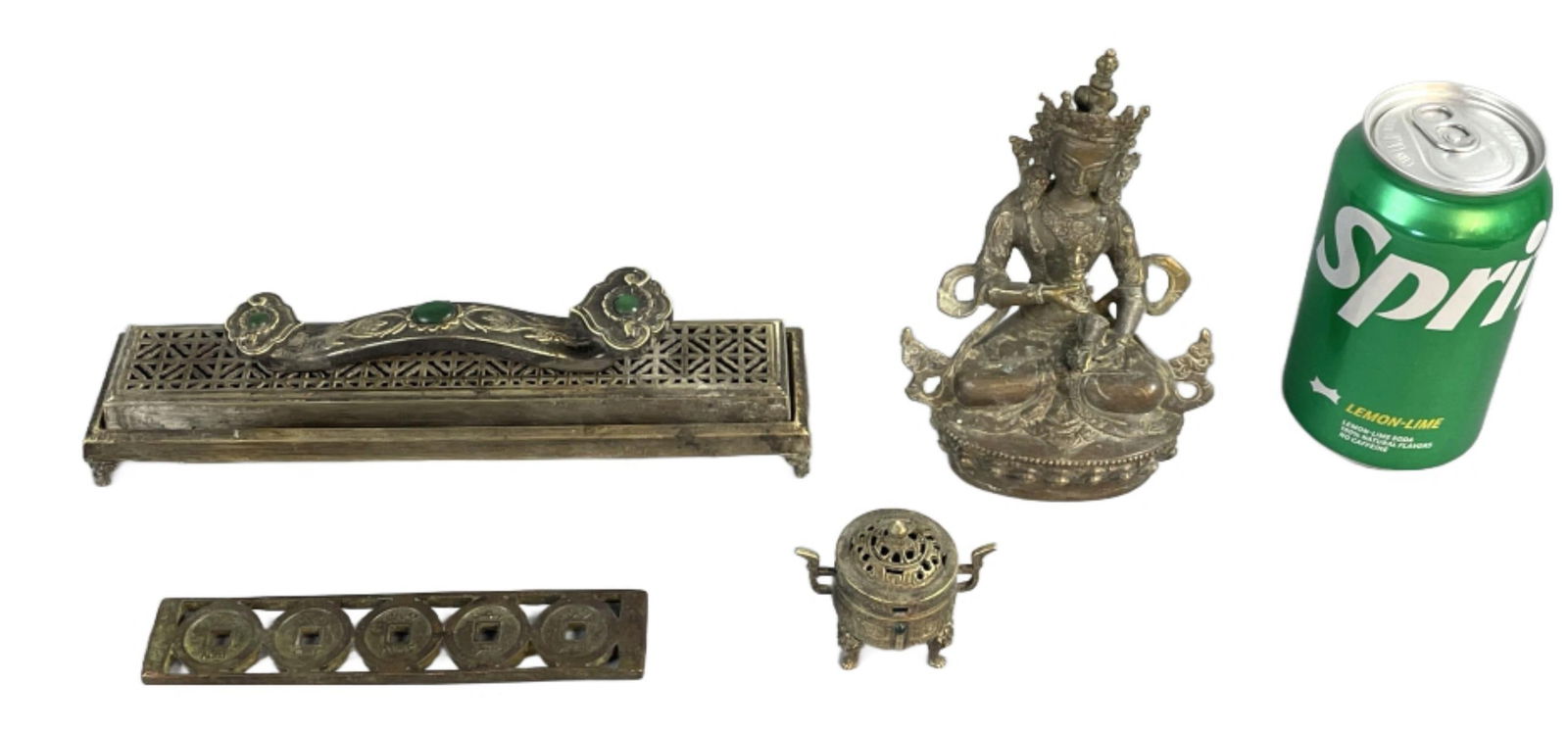 Group of 4 Asian Bronze & Metal Articles: Group of 4 Asian Bronze & Metal Articles. Tallest: 5 3/4"h Condition: Overall wear, needs cleaning.