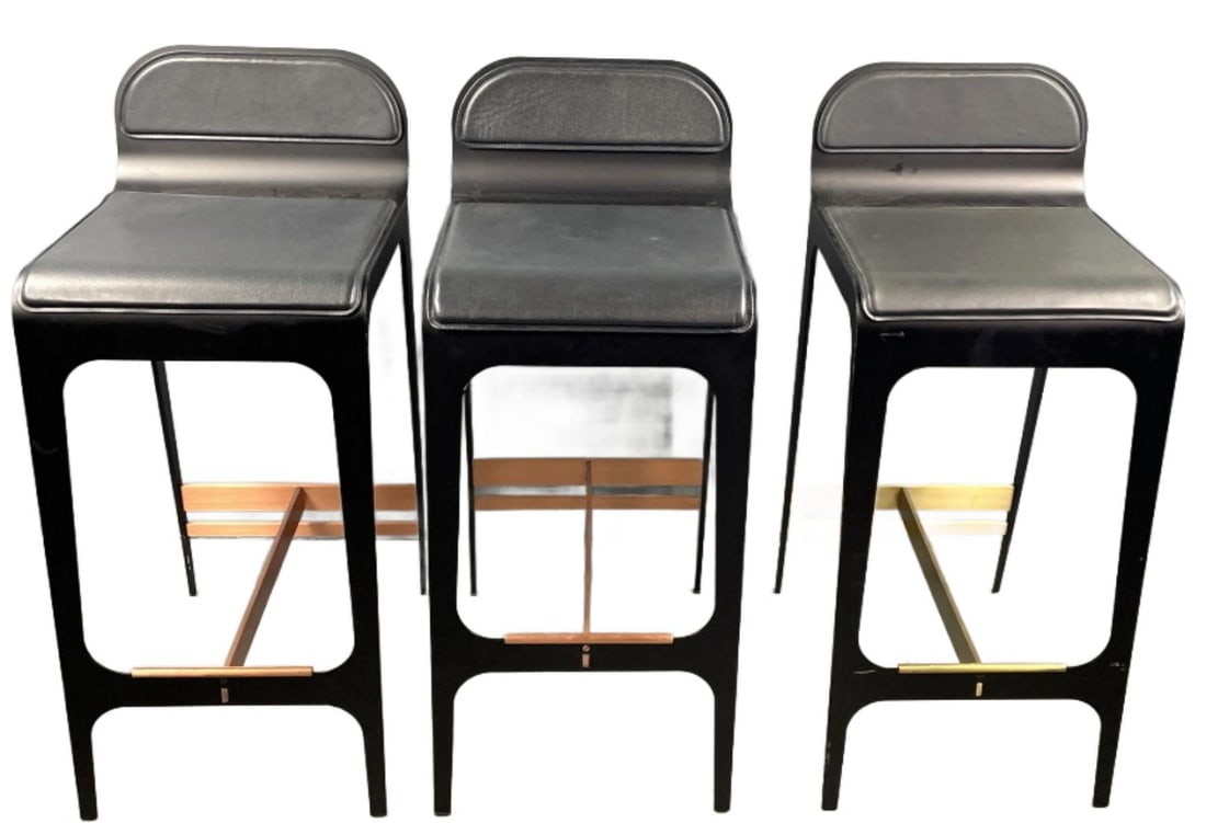 Three Contemporary Metal and Leather Bar Stools (1 of 6)