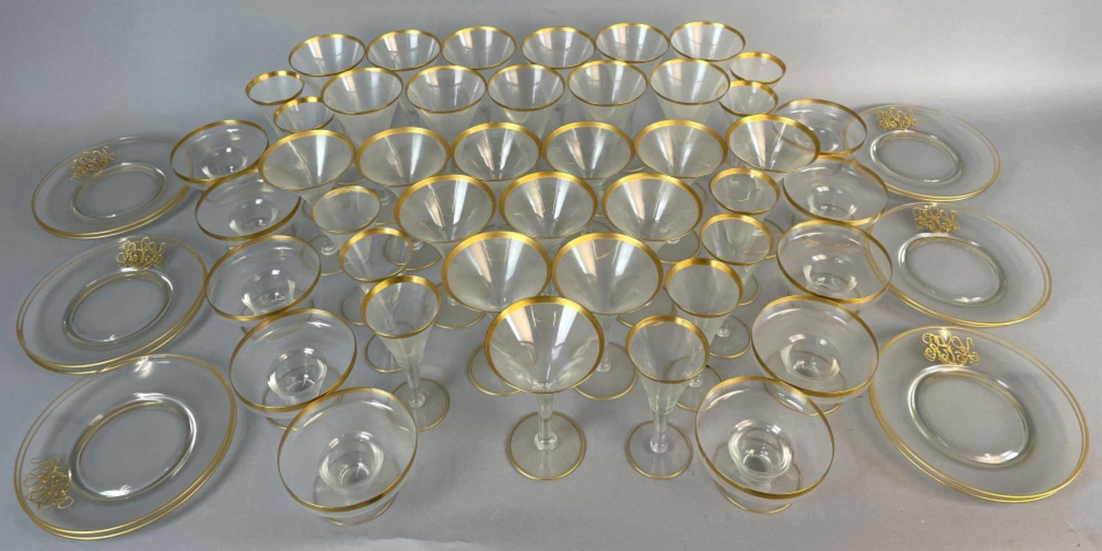 Large Lot of Gold Rimmed Crystal (1 of 9)