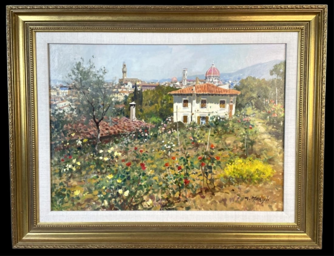Impressionist Landscape of Florence, Italy: Impressionist Landscape of Florence, Italy. Oil on canvas, signed (lr) Marsilo. Sight: 19"h x 27"w Condition: Good.