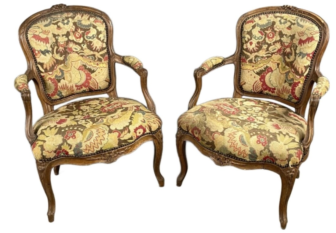 Pair of Louis XV Walnut Fauteuils (1 of 9)