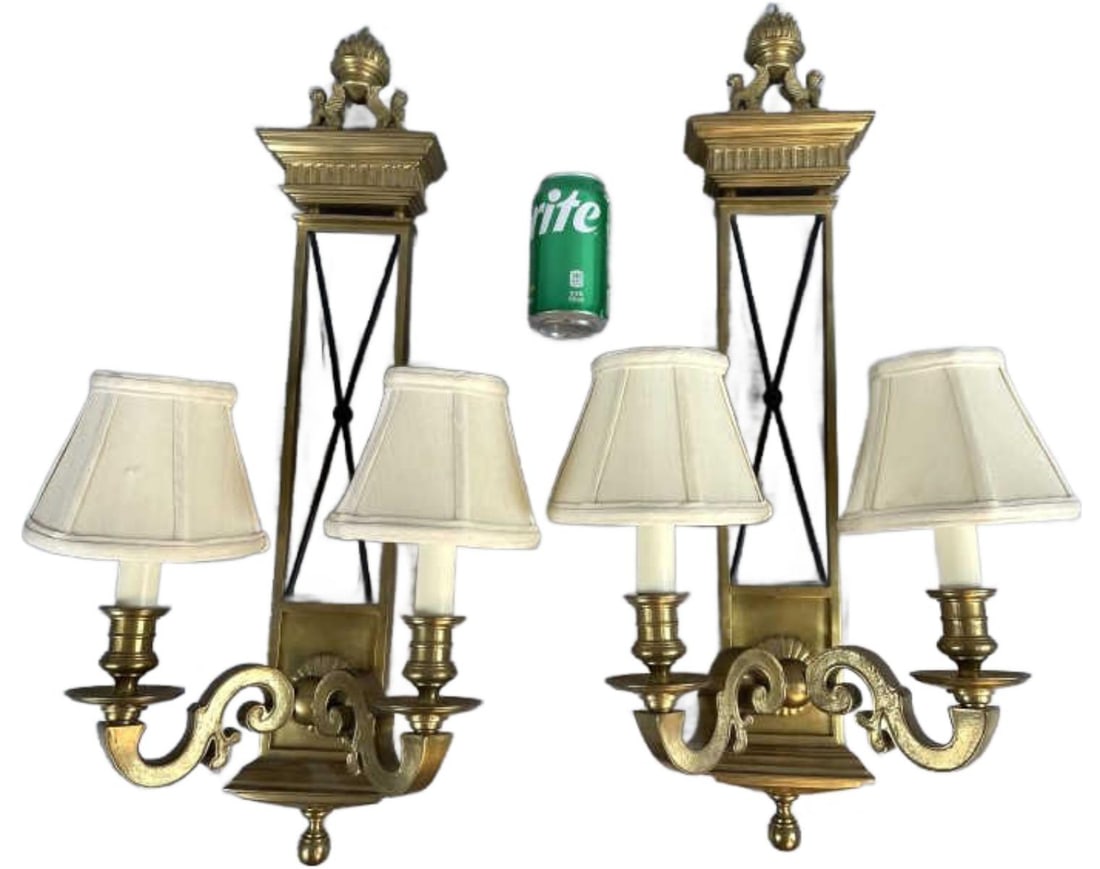 Pair of Neoclassical Style Bronze Wall Sconces: Pair of Neoclassical Style Bronze Wall Sconces. 27 1/2"h x 11"w Condition: Untested.