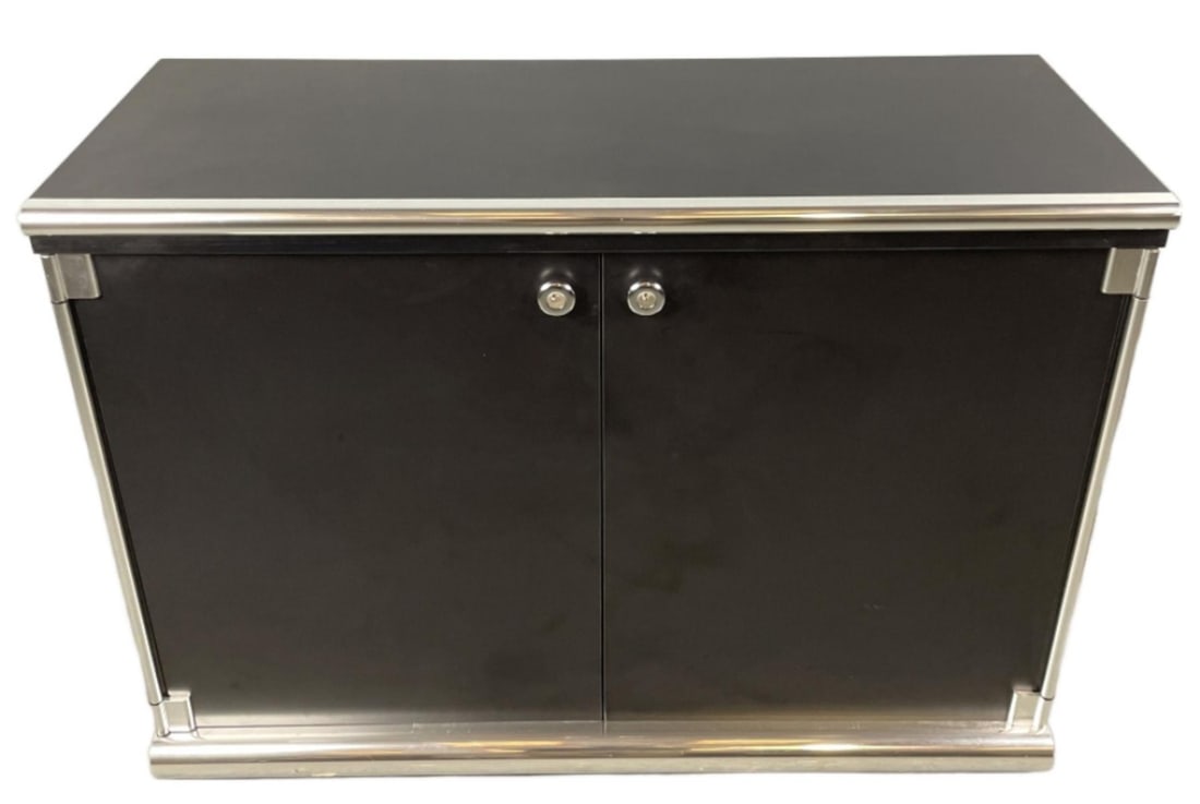 Pace Style Black and Chrome Cabinet: Pace Style Black and Chrome Cabinet 30 1/2"h x 42 1/2"w x 18"d Condition: Some scratches and scuffs
