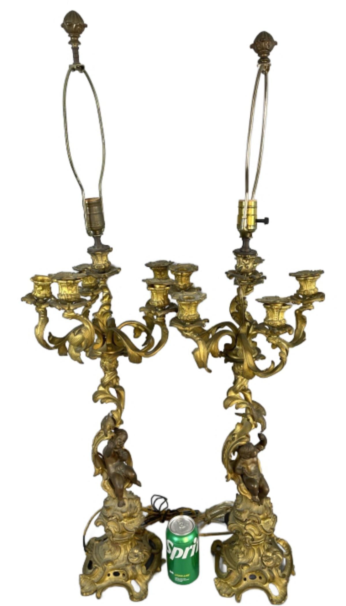 Pair of Louis XV Bronze Candelabra Lamps (1 of 7)