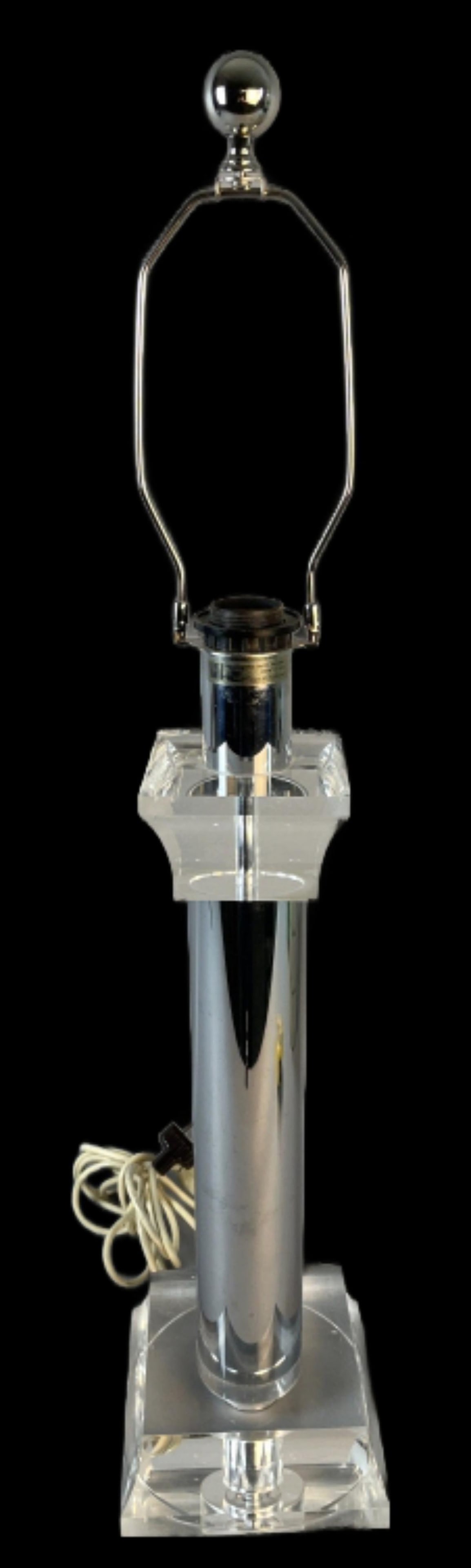 MCM Chrome & Lucite Column Table Lamp: MCM Chrome & Lucite Column Table Lamp. Designer Felice Antonion Botta, made in Italy. 32 1/2"h x 6 3/4"sqr. Condition: Untested.