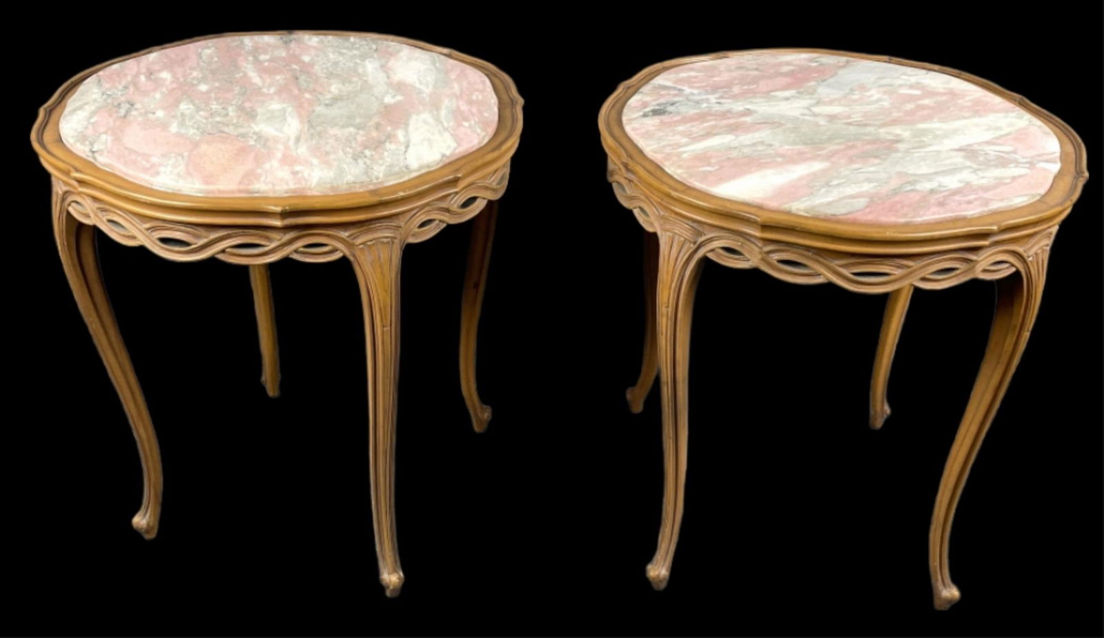 Pair of Louis XV Style Fruitwood Marble Top Tables (1 of 6)