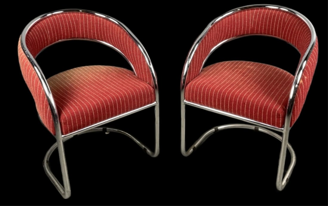 Pair of MCM Style Chrome & Upholstered Arm Chairs (1 of 5)