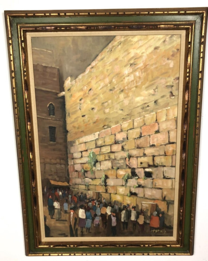 Tanallo 'The Wailing Wall': Tanallo 'The Wailing Wall'. Oil on canvas signed (lr) Sight 35 1/2"h x 23 1/2"w Condition: Some scratches to frame.