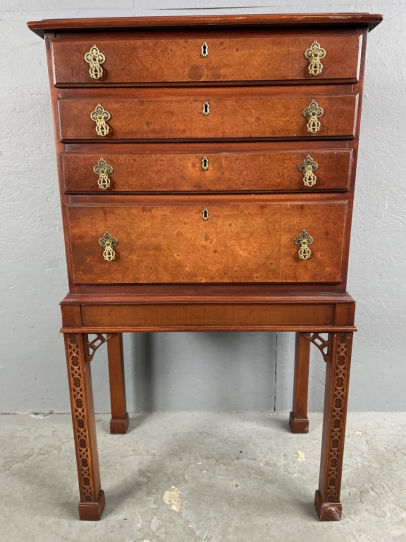Chippendale Style Burled Wood Silver Chest (1 of 9)