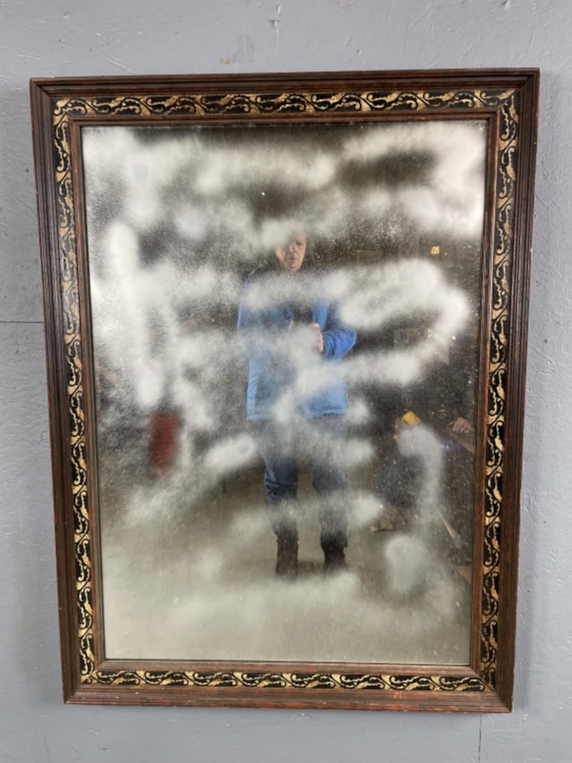 19th C. Paint Decorated Wall Mirror: 19th C. Paint Decorated Wall Mirror. 47 3/4"h x 36"w Condition: Scratches, scuffs.