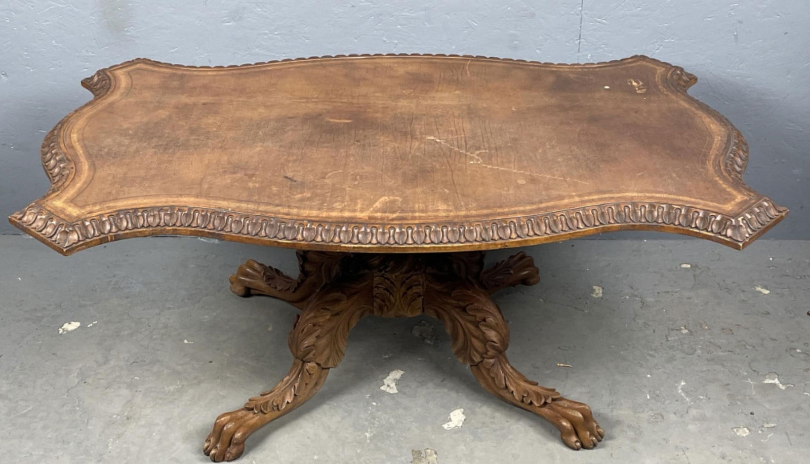 Highly Caved Mahogany & Leather Top Low Table (1 of 5)