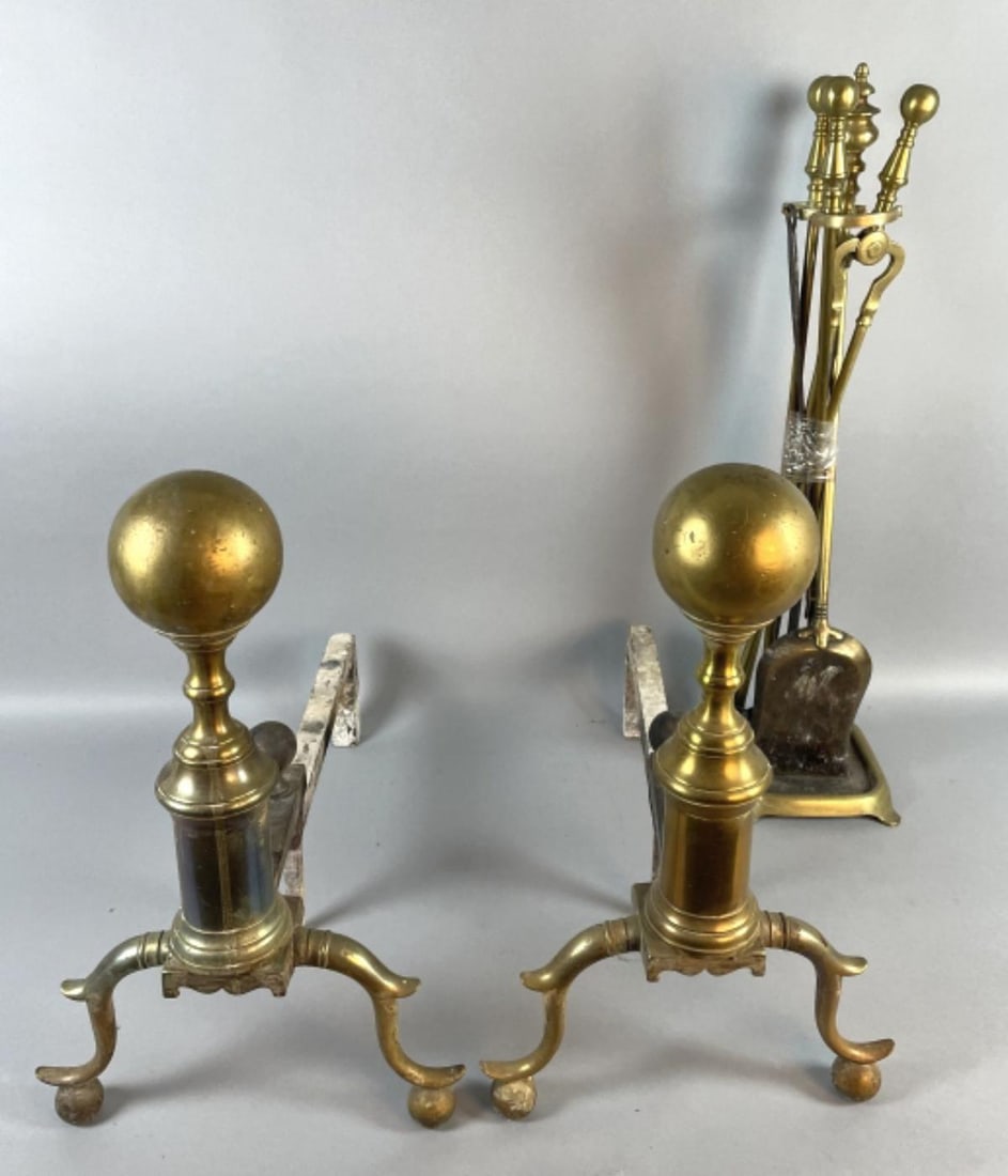 Pair of Antique Brass Andirons (1 of 5)