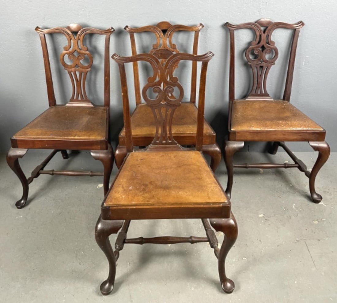 4 Queen Anne Style Mahogany Dining Chairs (1 of 4)