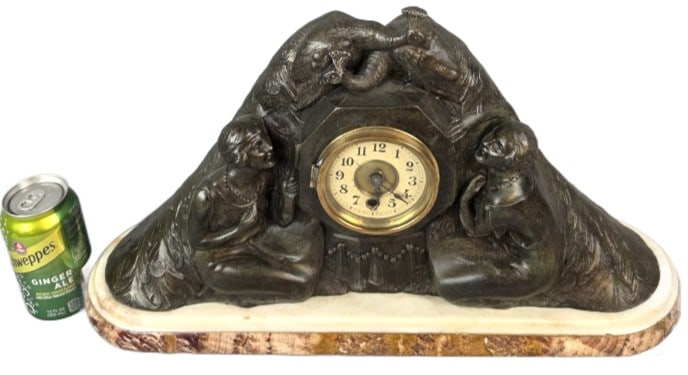 Art Deco Style Metal & Marble Mantel Clock (1 of 7)