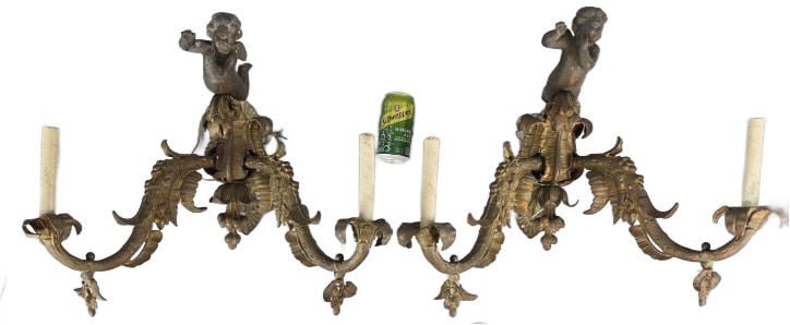 Pair of French Cherub Bronze Sconces (1 of 6)
