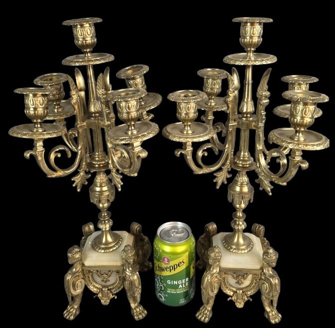 Pair of French Gilt Bronze & Alabaster Candelabras (1 of 8)