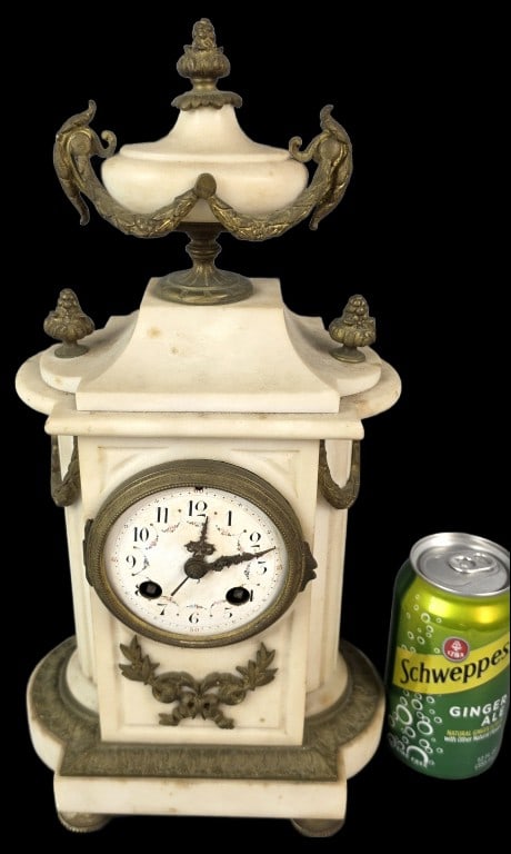 French Style Marble & Bronze Mantel Clock (1 of 6)