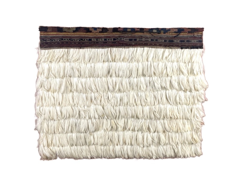 Tribal Kilim & Feather Wall Hanging: Tribal Kilim & Feather Wall Hanging. 48"h x 60 1/2"w Condition: Plexiglass frame as is, feathers need cleaning, loose feather.