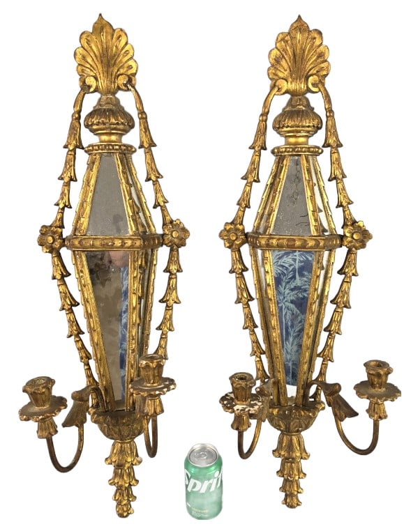 Pair of Antique Giltwood & Mirrored Sconces (1 of 4)