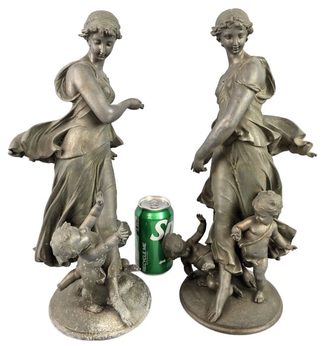 2 Etienne Henri Dumaige Style Metal Statues (1 of 8)