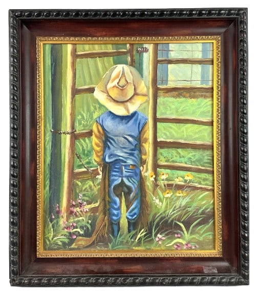 Propst Portrait of a Boy Oil Painting: Propst portrait of a boy oil painting. Signed lower right. Carved wood frame. Sight measures 23.5"h x 19.25"w. Condition: Some small holes.
