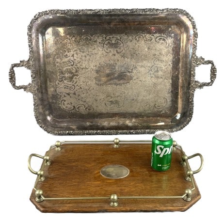 Group of 2 Wood & Silver Plated Trays (1 of 6)