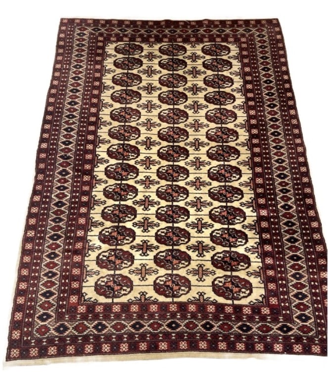 Pakistani Bokhara Red & White Wool Rug (1 of 6)
