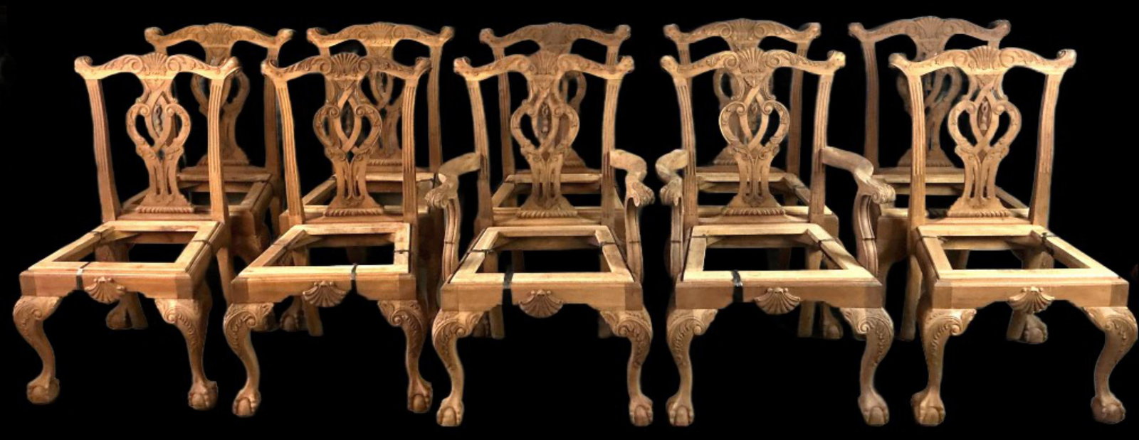 Set 10 Mahogany Chippendale Style Dining Chairs (1 of 5)