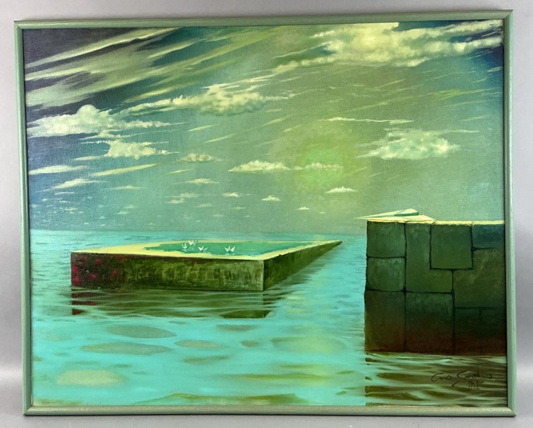 C Santos 20th C. Paper Boats Oil Painting (1 of 4)