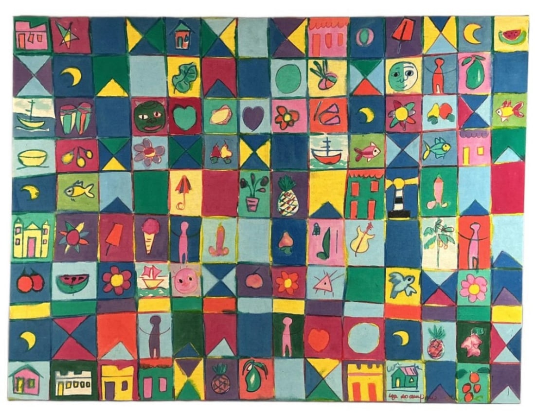 Signed Abstract Grid Pictogram Painting (1 of 5)