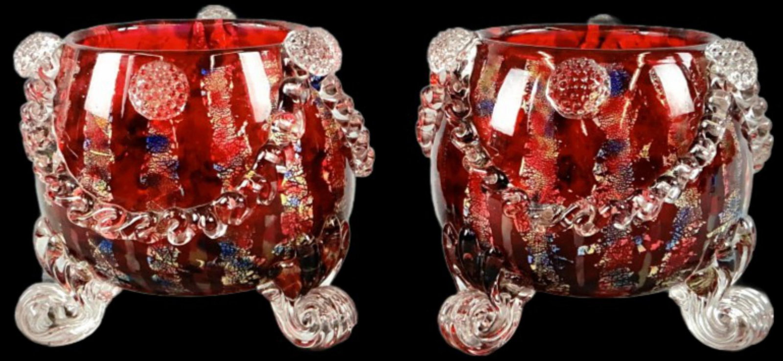 Pair of Venetian Glass Footed Bowls (1 of 4)