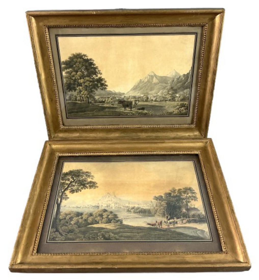 2 Antique Landscape with Cows Lithographs (1 of 4)