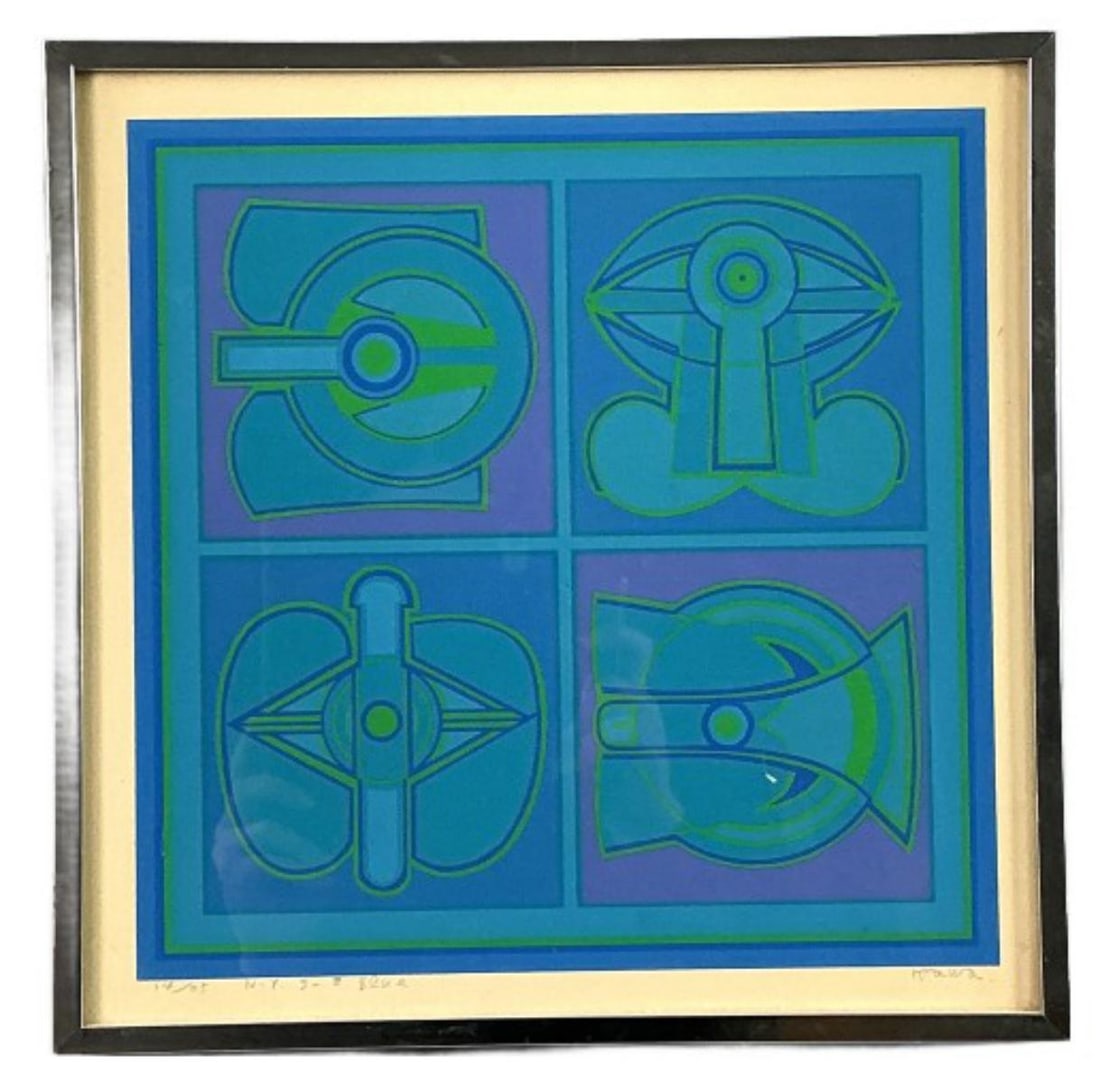 Takeshi Kawashima (Japan, b. 1930) Screenprint: Takeshi Kawashima (Japanese, b. 1930) screenprint. Signed, titled, and numbered on the margin, N. Y. S-8 Blue, 14/175. Dated on verso 1972. Sight measures 12.5"h x 12.5?w. Condition: Good.