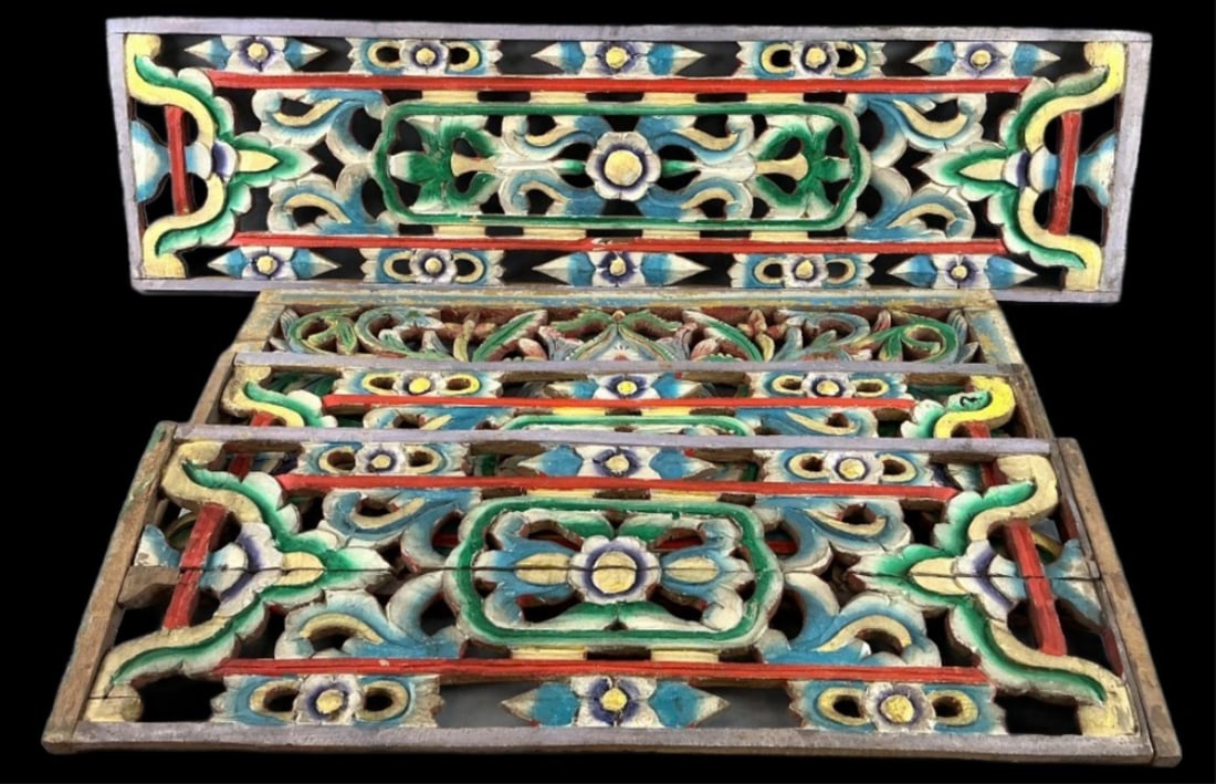 Group of 4 Asian Carved Wood Transom Panels (1 of 7)