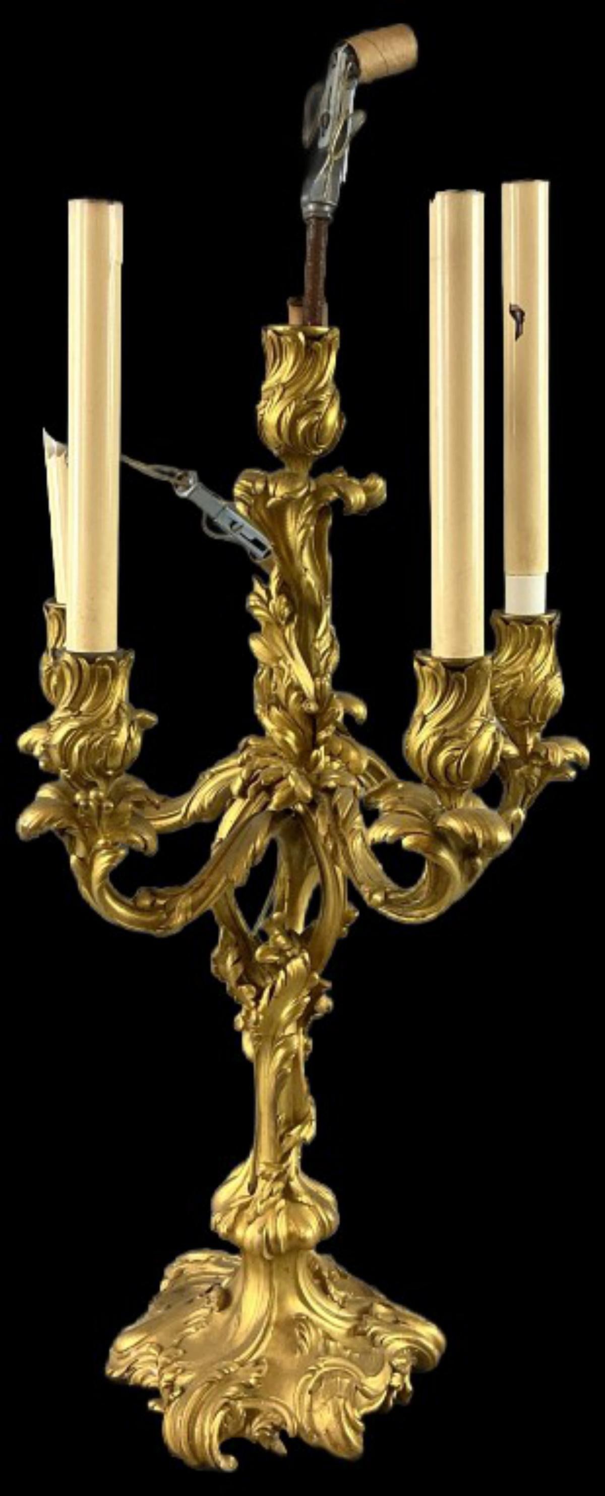 Louis XV Style Gilt Bronze Candelabra Lamp (1 of 4)