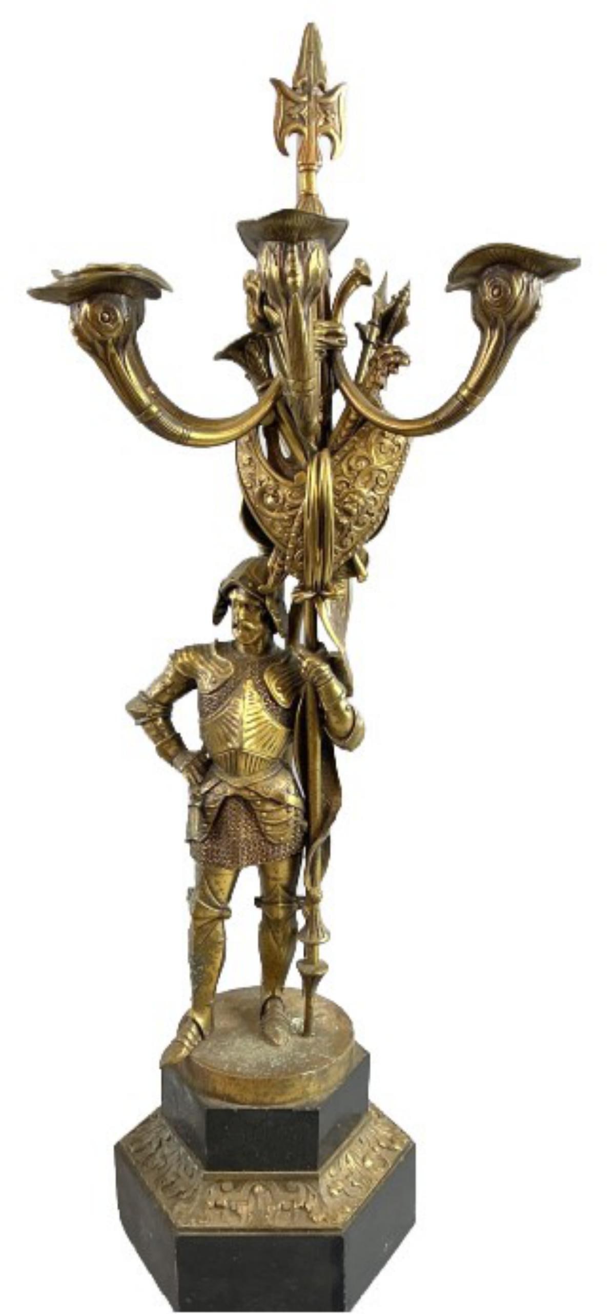 19th Century Gilt Bronze Knight Candelabra (1 of 5)