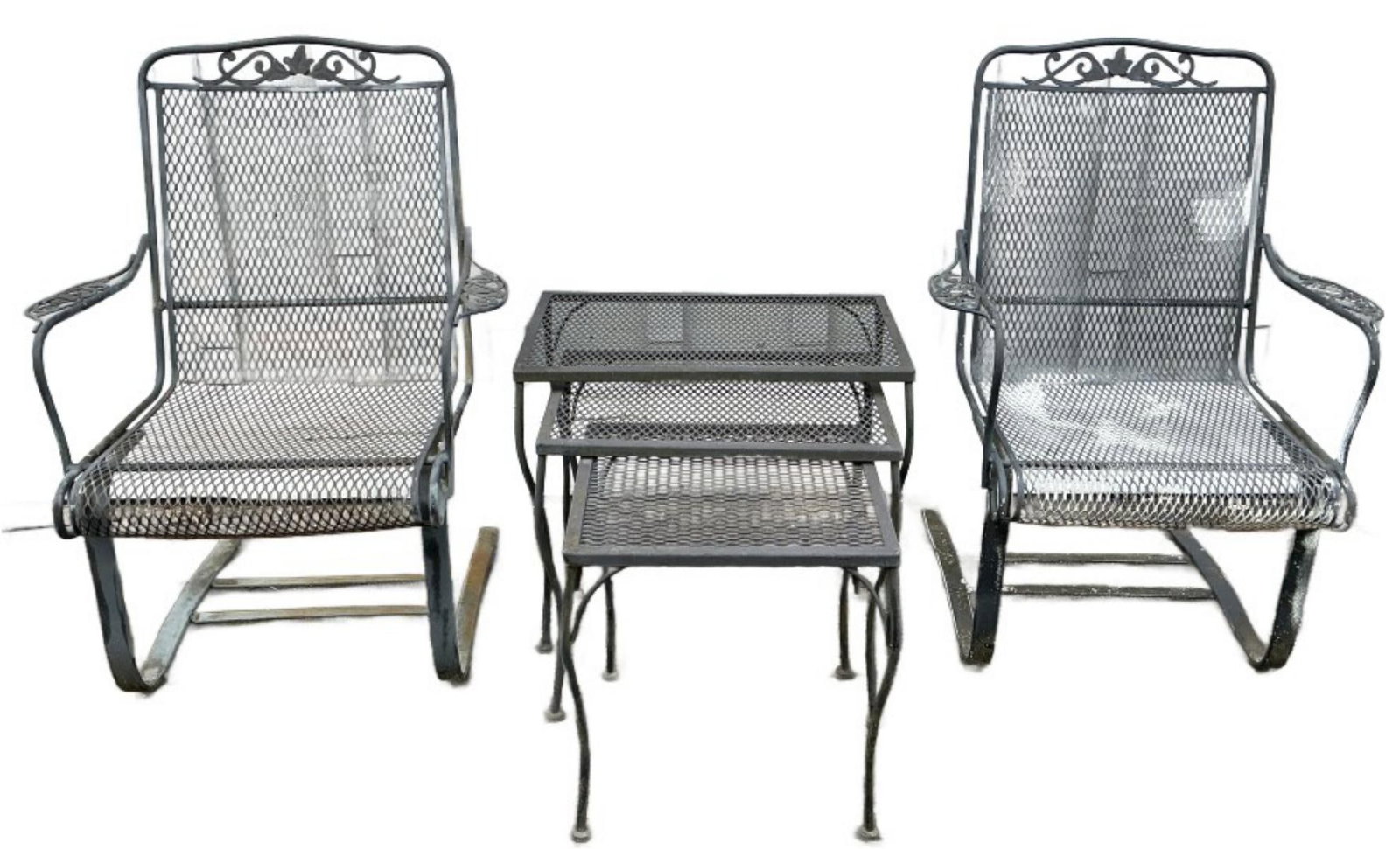 Pair of Black Iron Chairs & 3 Nesting Tables (1 of 5)