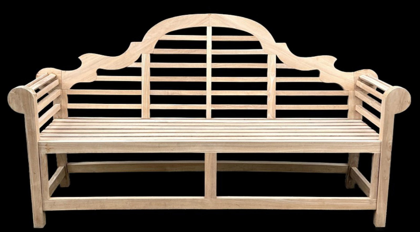 Wood Camelback Bench: Wood camelback bench. Measures 41"h x 76?w x 25?d. Condition: Minor cracks to wood.