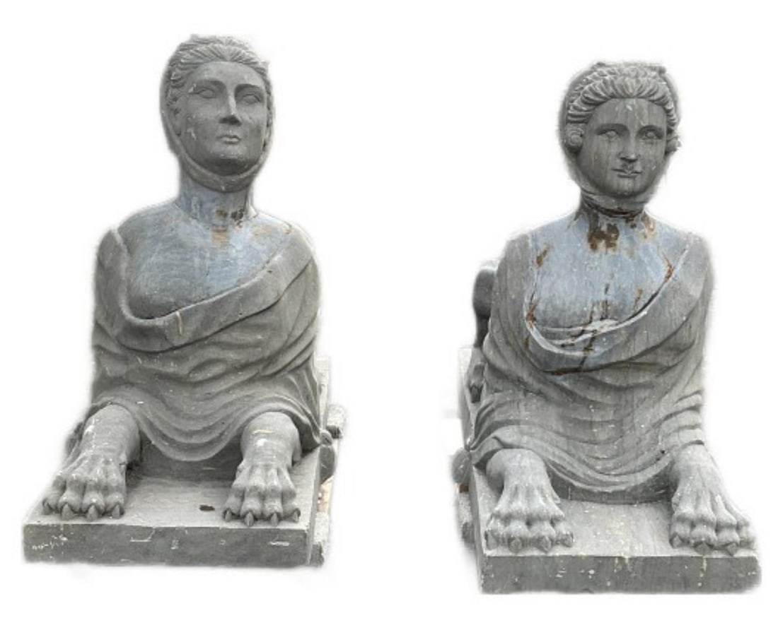 Pair of Carved Stone Sphinx Statues (1 of 6)