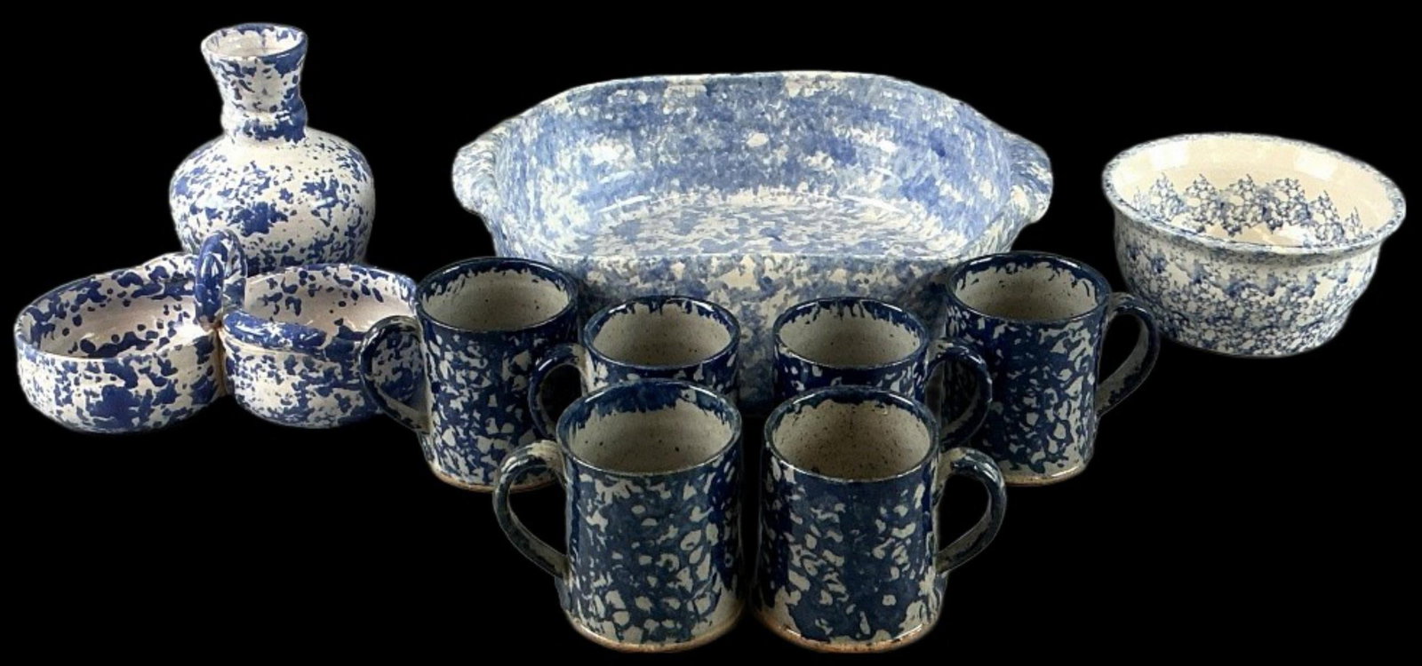 Group of Bastine, EJ King Spongeware Pottery (1 of 9)