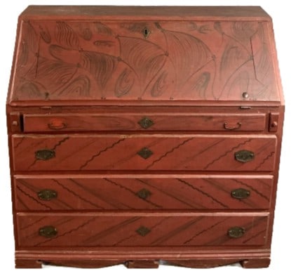 18th C. American Painted Desk: 18th C. American Painted Desk.39 1/2"h x 41 1/2”w x 18 1/2”d. Condition: Overall wear, some wood loss, some open seams.
