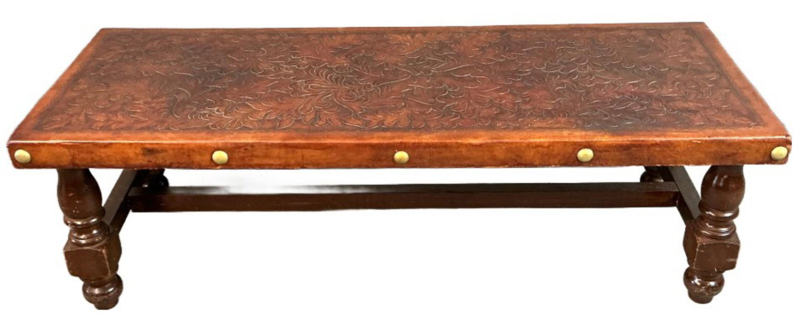 Peruvian Style Tooled Leather Top Bench (1 of 5)