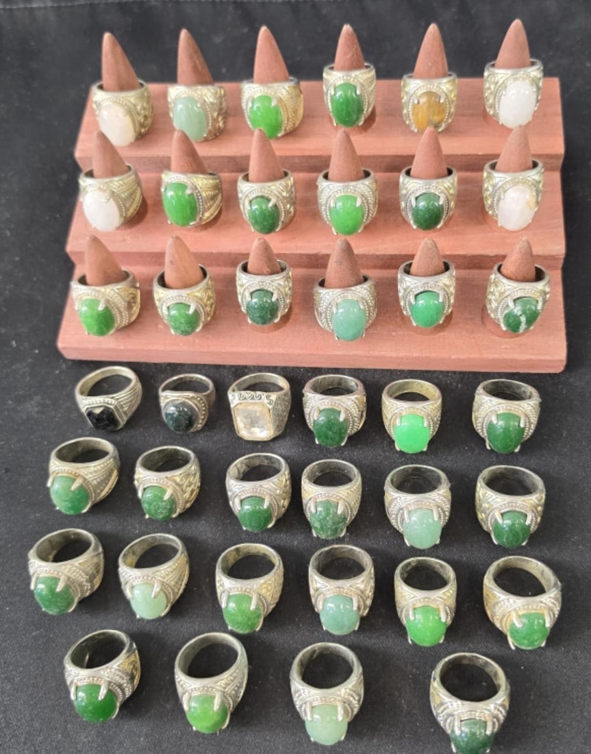40 Silver Cabochon Stone Rings (1 of 5)