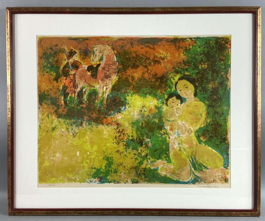 Vu Cao Dam (French/Vietnamese b 1908) The Return: Vu Cao Dam (French/Vietnamese, 1908-2000) color lithograph. Signed, dated, and numbered on the margin, 1971, 140/150. Le Retour (The Return). Sight measures 20"h x 25.25?w. Condition: Some foxing on