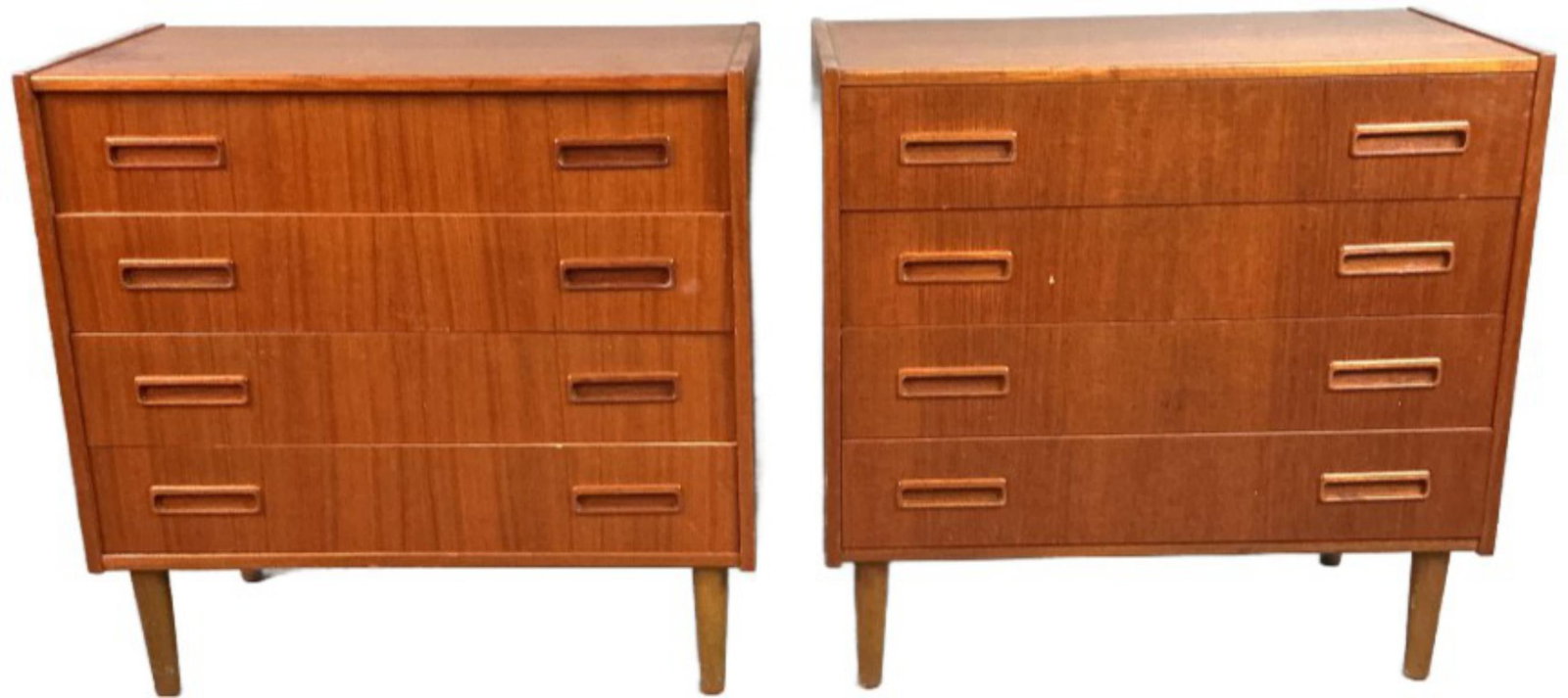 Pair of Scandinavian Style Dressers: Pair of mid century Scandinavian style dressers. Measures 29"h x 30?w x 16.25?d. Condition: Some scratches and scuffs.