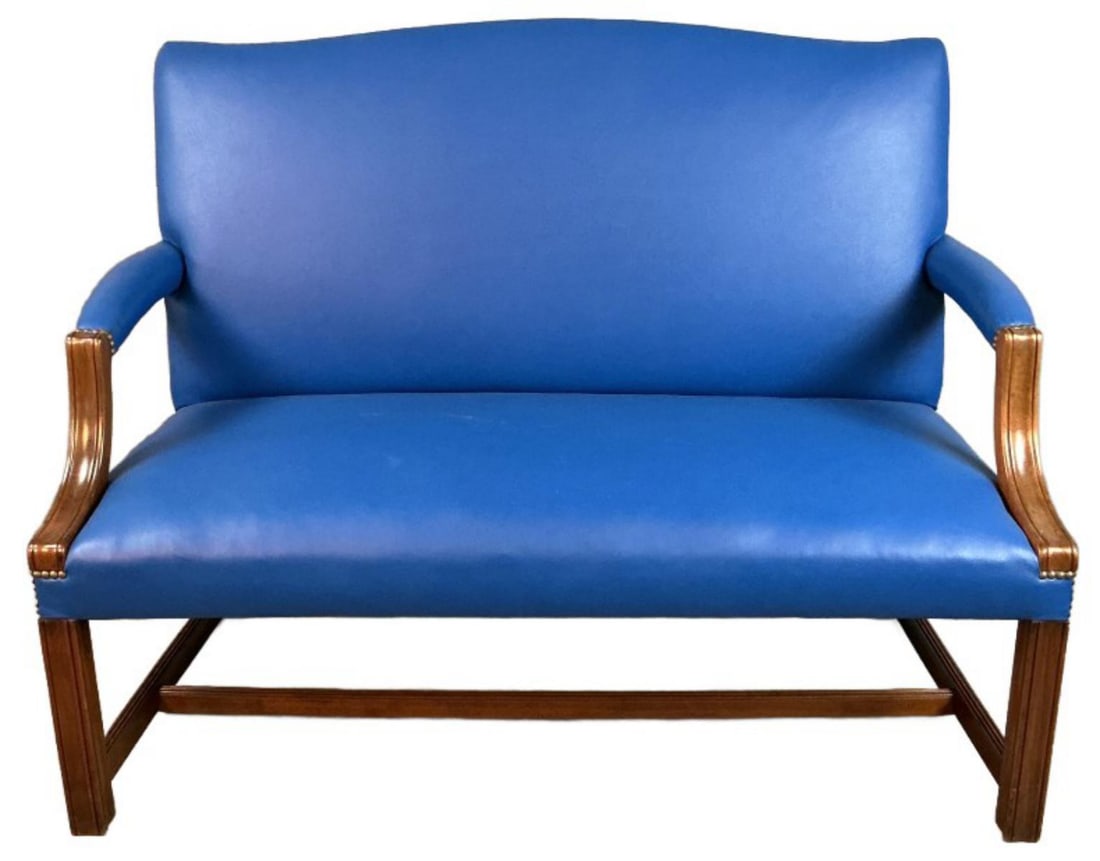 Blue Faux Leather Nailhead Loveseat (1 of 5)