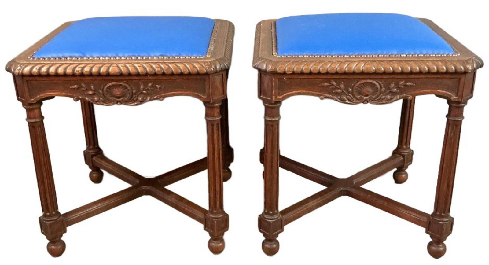 Blue Faux Leather Upholstered Side Table Stools (1 of 4)
