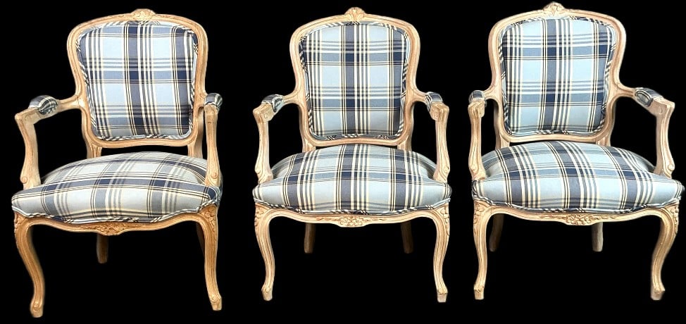 Set of 3 Louis XV Style Fauteuil Armchairs (1 of 3)