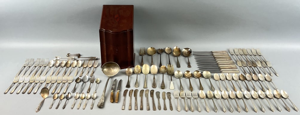 Grouping of Silver Plate Cutlery & Knife Box (1 of 8)
