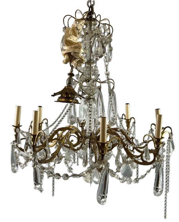Gilt Crystal 8 Arm Chandelier Fixture (1 of 4)